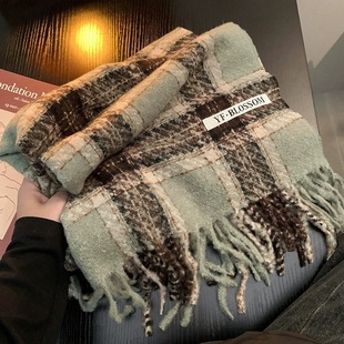 Factory Cross-border Cashmere Plaid Scarf Women's Autumn and Winter Thickened Warm Shawl Dual-use Student Maillard Scarf