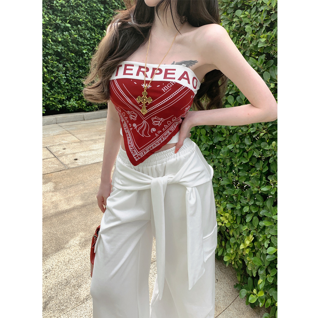 Irregular Printed Sexy Backless Tube Top for Women in Summer Slim Fit Inner Wear Hot Girl Contrasting Color Short Outer Top