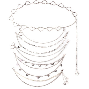 Europe and the United States hot jewelry six-piece punk jeans pants chain multi-layer butterfly heart pendant hip-hop rock chain