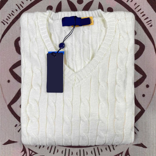 RL Ruff Pony Mark Autumn and Winter V-neck Twist Sweater for Women Couple Embroidered Sweater Top Sweater for Men