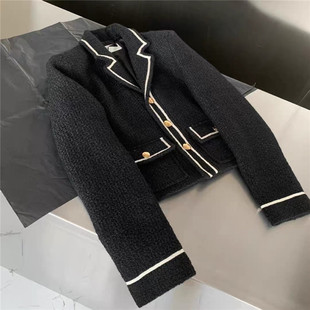 Wow, Ladies! so Beautiful. Cecilia Cheung’S Same Style Black and White Contrasting Color Short Fragrant Style Flap Pocket Pants Scarf Jacket