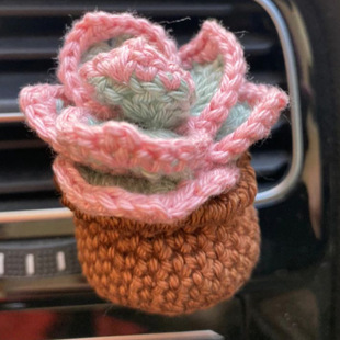25 Cross-border New Products Handmade Knitted Air Outlet Car Cartoon Cute Potted Plant Ornaments Car Air Conditioning Air Vent Clip
