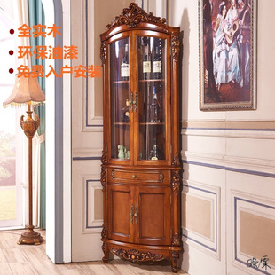 Corner desk bookcase European style wine cabinet solid wood corner wall study corner bedroom ARC triangle cabinet carved