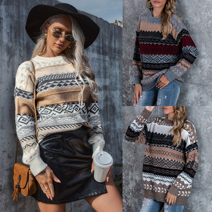 Foreign Trade European and American Sweaters Cross-border for Independent Station Explosions Knitwear Diamond Pullover Lazy Wind Loose Sweater Women
