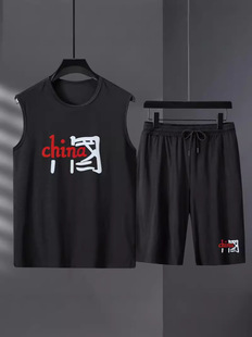 2024 New Stretch plus size Vest Men's Casual Trendy Men's Summer Fat Men's Sports suit Shorts