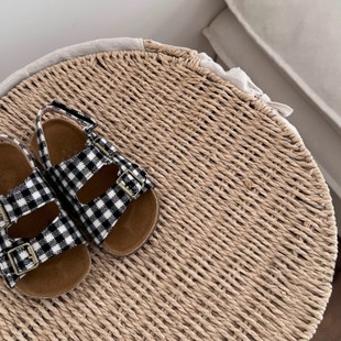 Korean Style Children's Shoes Sandals for Girls Summer New Fashionable Plaid Sandals for Boys and Girls Double Layer Boken Beach Sandals