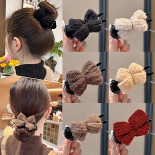 Ball Head Knitted Hair Accessories Autumn and Winter Bow Grab Clip Knitted Clip High Ponytail Women's Back Head Hairpin