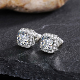 Jianjie Cross-border Explosions Best Selling Exquisite Square Women's Earrings Full Diamond with Green Zircon Women's Earrings Jewelry Wholesale