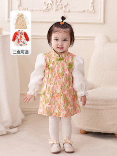 Baby Girl Spring and Autumn dress 2025 Autumn New Chinese Style Festive One-year-old Dress Princess Dress 3239