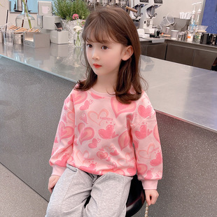 Spring and Autumn New Korean style children's clothing girls' Western style lovely pullover children's autumn long-sleeved shirt girls' sweet sweater