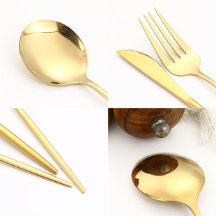 Amazon stainless steel tableware Portuguese knife, fork and spoon gift box suit four main pieces golden steak knife, fork and spoon