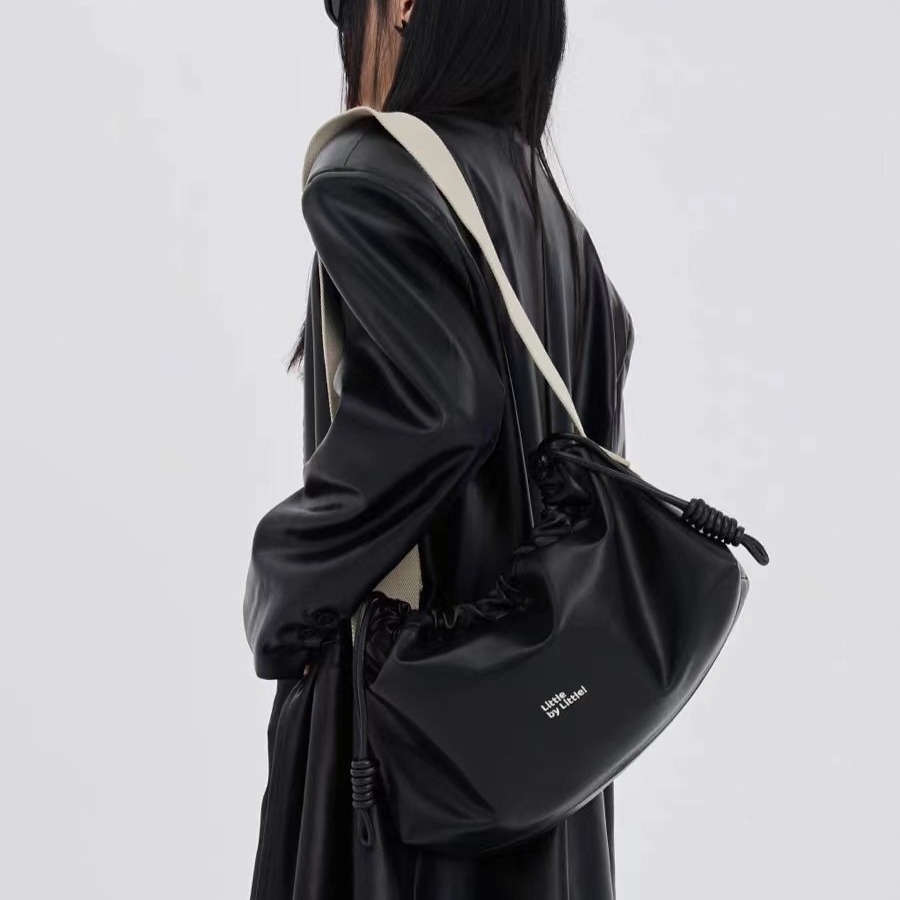 DirtySix/Little by Little Wide Shoulder Strap Drawstring Soft Square Brick Bag Crossbody Shoulder Bag