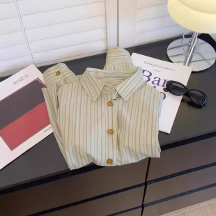 French Striped Shirt Women's Autumn Clothes Small Loose Shirt 2024 New Design Sense Niche Spring and Autumn Top