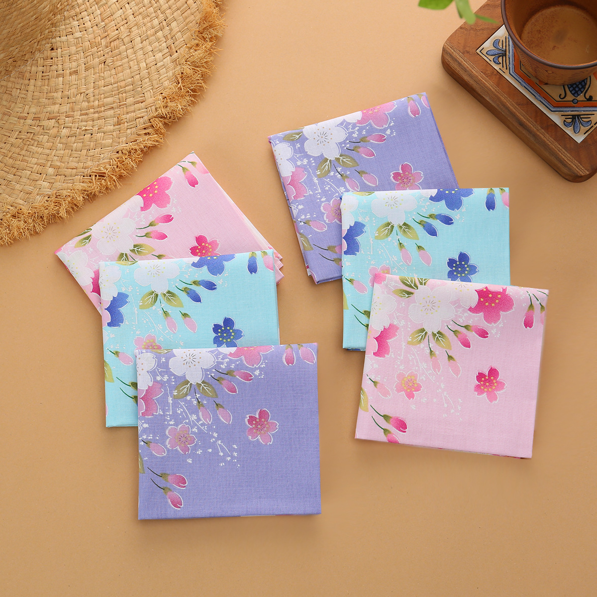 Women's Pure Cotton Printed Handkerchief, Old-Fashioned Nostalgic Floral Handkerchief, Thick and Thin Absorbent Sweat-Wiping Handkerchief, Women's Square Scarf