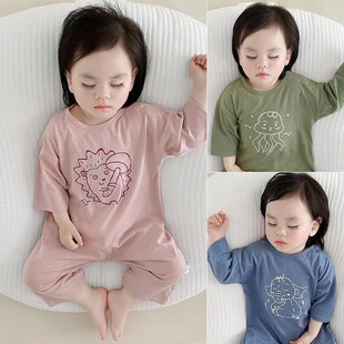 Baby's jumpsuit spring and summer new pure cotton baby's thin jacket children's kick-proof sleeping bag air conditioning clothing home