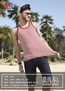 Summer Men's Round Neck Vest Casual Simple Stripesd Combed Cotton Vest Fashionable Sports Home Bottoming Shirt