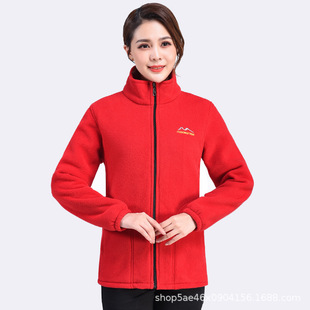 Spring and Autumn Fleece Coat Women's Fleece-lined Fleece-lined Thickened Collar Cardigan Outdoor Sports Warm Sweater Top