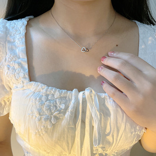 Летнее простое любовное ожерелье в японском и корейском стиле ins Niche Double Love Алмазная цепочка на шею Дизайн Легкая Роскошная цепочка для воротника