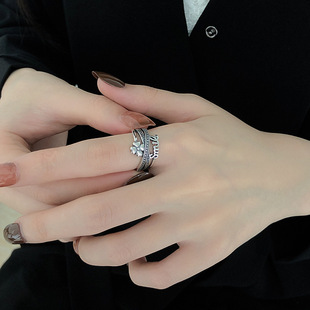 Yun Chao Xuan S925 sterling silver Korea Dongdaemun four-leaf clover multi-layer cross small fresh Thai Silver live finger ring female