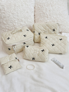 47272 embroidery bow quilted cotton cosmetic bag large capacity wash bag storage bag skin care travel bag