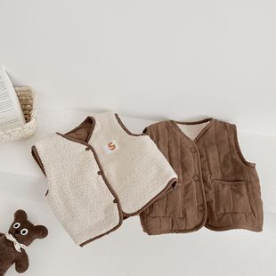 2024 children's clothing autumn and winter new children's Korean double-sided wear lamb velvet padded vest girls winter clothing wholesale