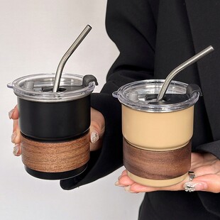 304 Stainless Steel Coffee Cup High Color Value Handheld Cup with Lid Anti-scalding Cup Outdoor Camping Portable Cold Drink Cup