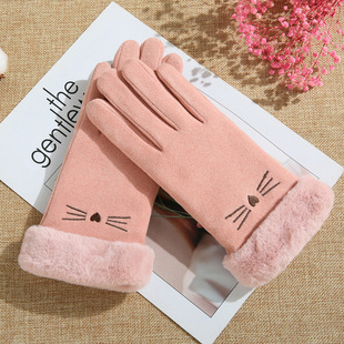 Warm Gloves Women's Winter Riding Outdoor Velvet Thickened ins Cute Touch Screen Cold-proof Velvet Electric Vehicle Gloves