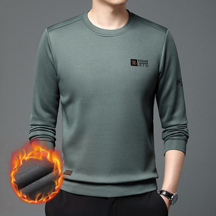 Autumn and Winter New fleece-lined Thickened Men's Sweater Live with Warm Round Neck T-shirt Casual Inner Base Shirt for Men