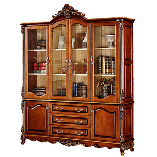 European-style four-door bookcase study solid wood bookcase American retro cabinet home country storage luxury desk furniture