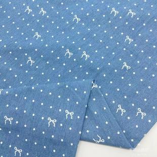 Jacquard Polka Dot Bow Denim Washed Fabric Bow Clothing Clothes Outwear Pants Skirt Fabric