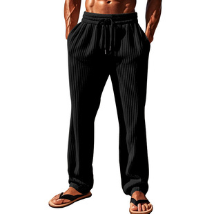 European and American Independent Station Cross-border Autumn Men's Casual Trousers Loose Straight Leg Pants Vertical Stripe Mid-high Waist Wide Leg Pants for Men
