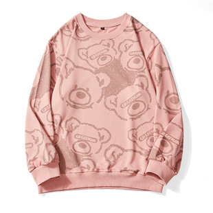 Full Printed Bear Sweater Men's Spring and Autumn New Hooded Cotton Pullover Men's Couple Loose Top Men's Fashion Brand