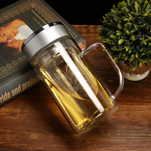 Cup with handle high borosilicate glass opening advertising drainage cup men's double-layer household Chinese glass wholesale