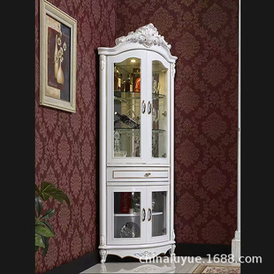 European Style Wine Cabinet Corner Cabinet Corner Corner Corner Cabinet Living Room Shelf Dining Cabinet White Solid Wood Triangle Cabinet