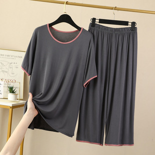 Summer Thin Modal Pajamas Women's Loose Casual Ice Silk Short-sleeved Capri Pants Home Clothes suit Outer Wear