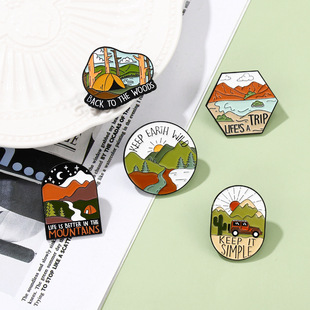 New Creative Mountain Desert Tent Sunrise Landscape Modeling Student Bag Clothing Pin Accessories Badge Accessories