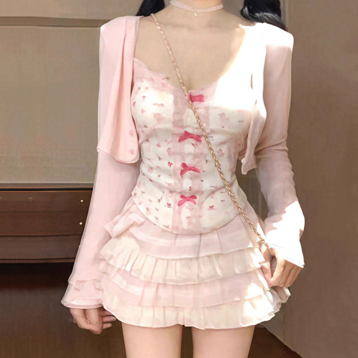 1843 # Pure Lust Style Slim Fit Cartoon Print Hollow Lace Lace Suspenders for Outer Wear and Sweet Inner Wear