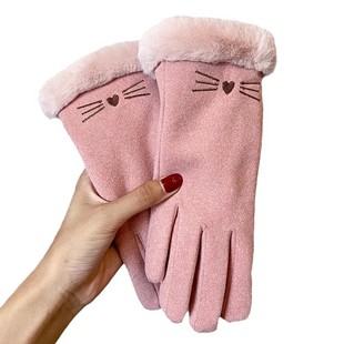 Gloves Winter Women's fleece-lined Thickened Warm Cute Suede Women's Riding Cold-proof Cycling Windproof Touch Screen Winter