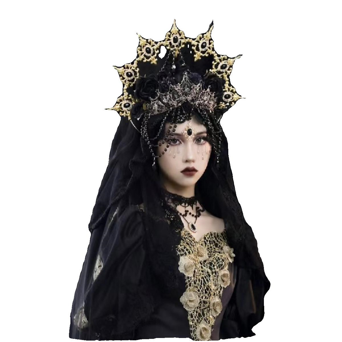 New Halloween Hair Accessories Dark Style Dress Up cos Lolita Virgin Aura Crown Headwear Gothic Hair Crown