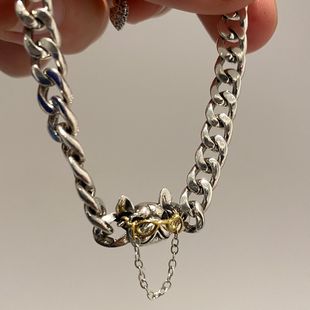 Original Unique Gold and Silver Color Contrast Chain Sunglasses Dog Master Bracelet Female Ins Niche All-match Elegant Design Light Luxury Trendy