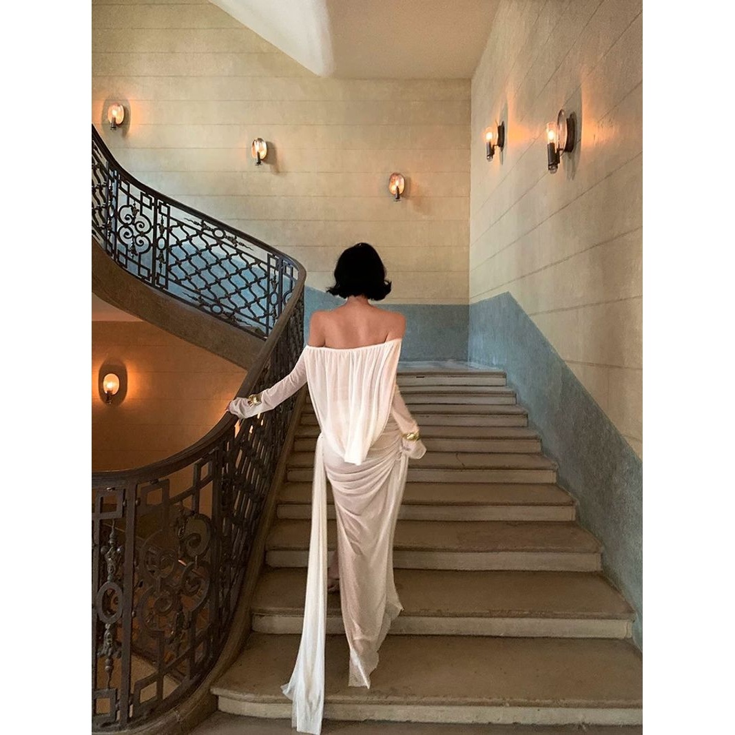 Swimsuit for Women, Sexy and High-End, Slimming, Paris Opera House White Athena One-Shoulder See-Through Beach Dress Bikini