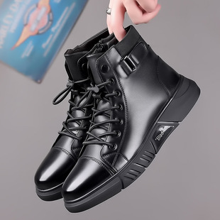 Men's Shoes Spring Trendy Shoes 2025 New Genuine Leather Martins Men's All-match Top-layer Cowhide High-top Soft-soled Leather Shoes for Men