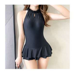 Swimsuit Women's Conservative Small Chest Push-up Body-length Skirt Slim Belly-covering Sexy Swimsuit Black Swimsuit Three 17046