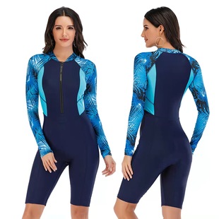 European and American Foreign Trade One-piece Long-sleeved Surfsuit Sunscreen Women's Swimsuit Flat-angle Diving Suit Sexy Swimsuit Oni Flower 8893