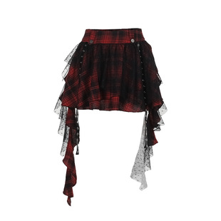 XS24223 summer 2024 new dark style sexy black plaid dot mesh irregular tutu skirt women