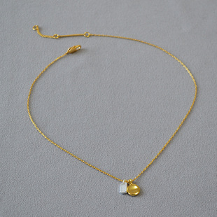 French style niche retro fashion simple gold and silver contrast color pendant brass gold plated elegant personality clavicle chain necklace