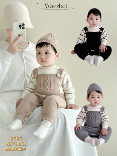 Korean Baby Clothes 2024 Spring and Autumn New Knitted Bodysuit Baby Sweater Trendy Climbing Clothes