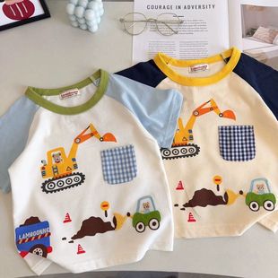 Japanese-Style Children's Clothing! New Summer Boys' Excavator Cute Baby Tops Thin Half-Sleeve T-Shirt Children's Short Sleeve