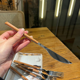 Steak Knife, Fork and Spoon Three-piece Set Household Western-style Fork Spoon Ins High-value Stainless Steel Imitation Wood Grain Tableware