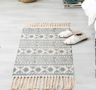 Cross-border Cotton Woven Thickened Anti-slip Tassel Mat Ethnic Style Printed Kitchen Living Room Bedside Carpet